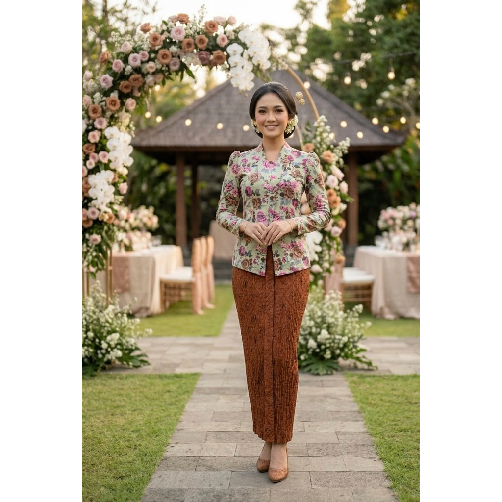 Kebaya Janggan Gladys Hijau Sage Lengan Panjang