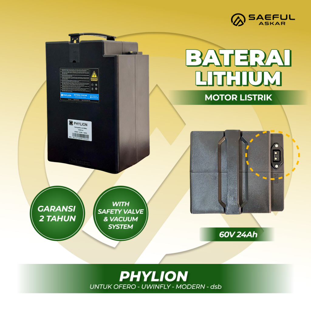 Phylion 60V 24Ah Baterai Sepeda Listrik Lithium Ofero Lithium | Baterai Gendong Motor Listrik 60V