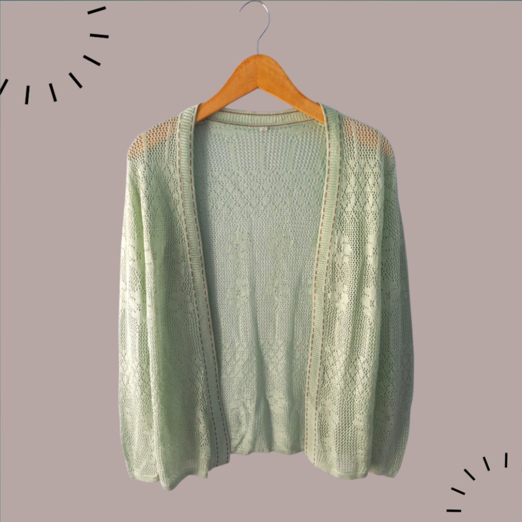 Outer Rajut Jaring Hijau Mint Lengan Panjang Wanita