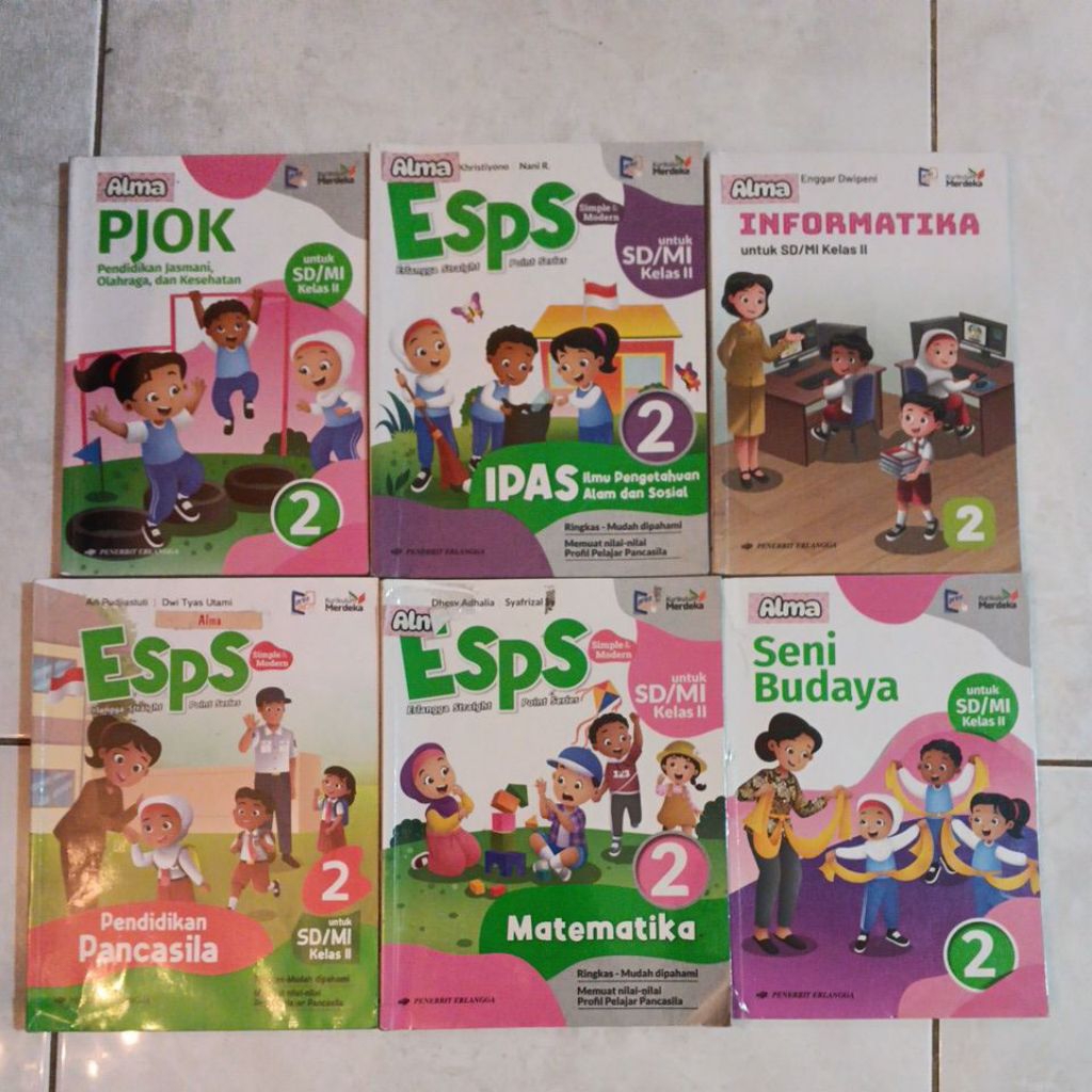 buku kelas 2 ESPS IPAS matematika Pancasila PJOK seni budaya Informatika erlangga