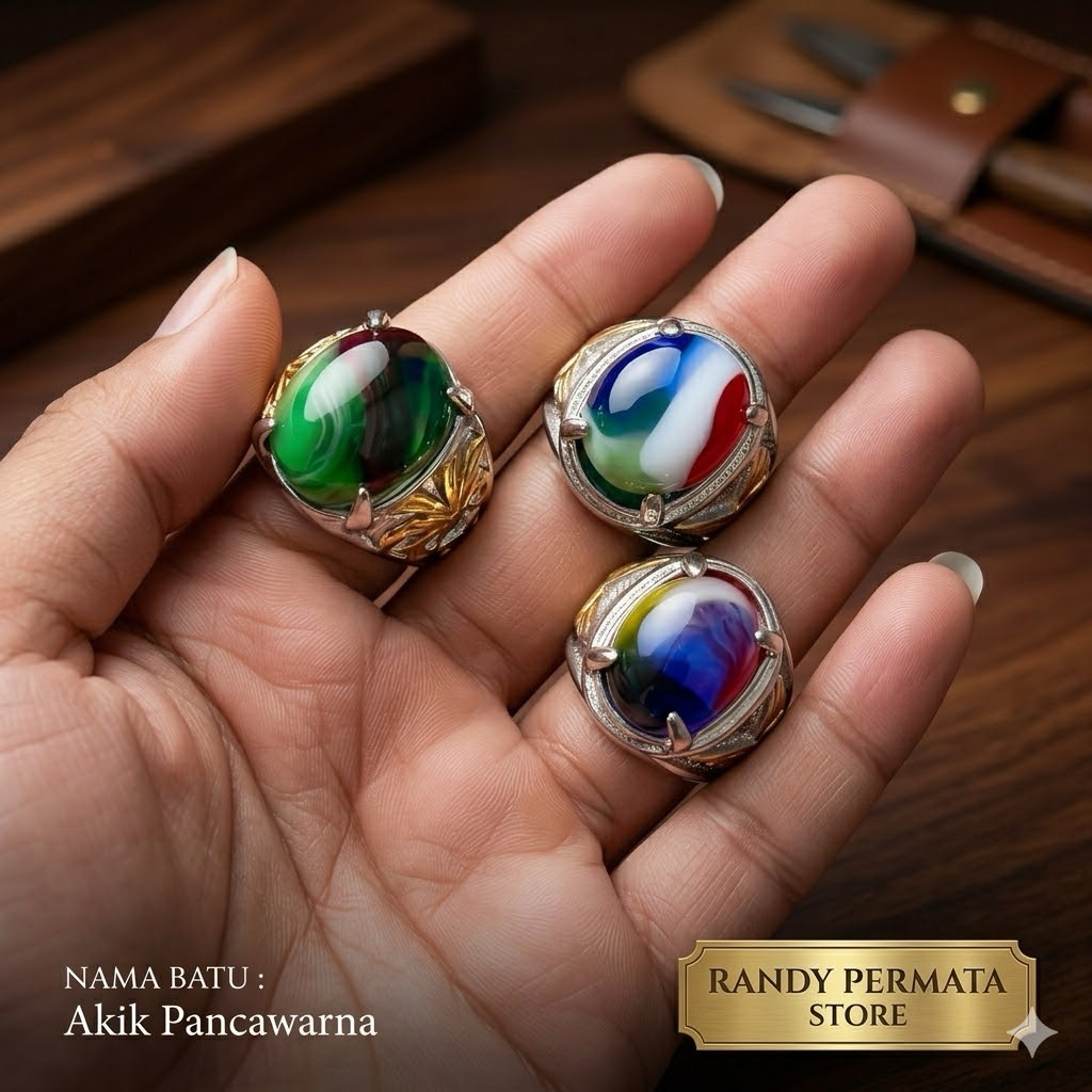 Batu Akik Pancawarna Edong Multi Color Tembus Krist Good Quality