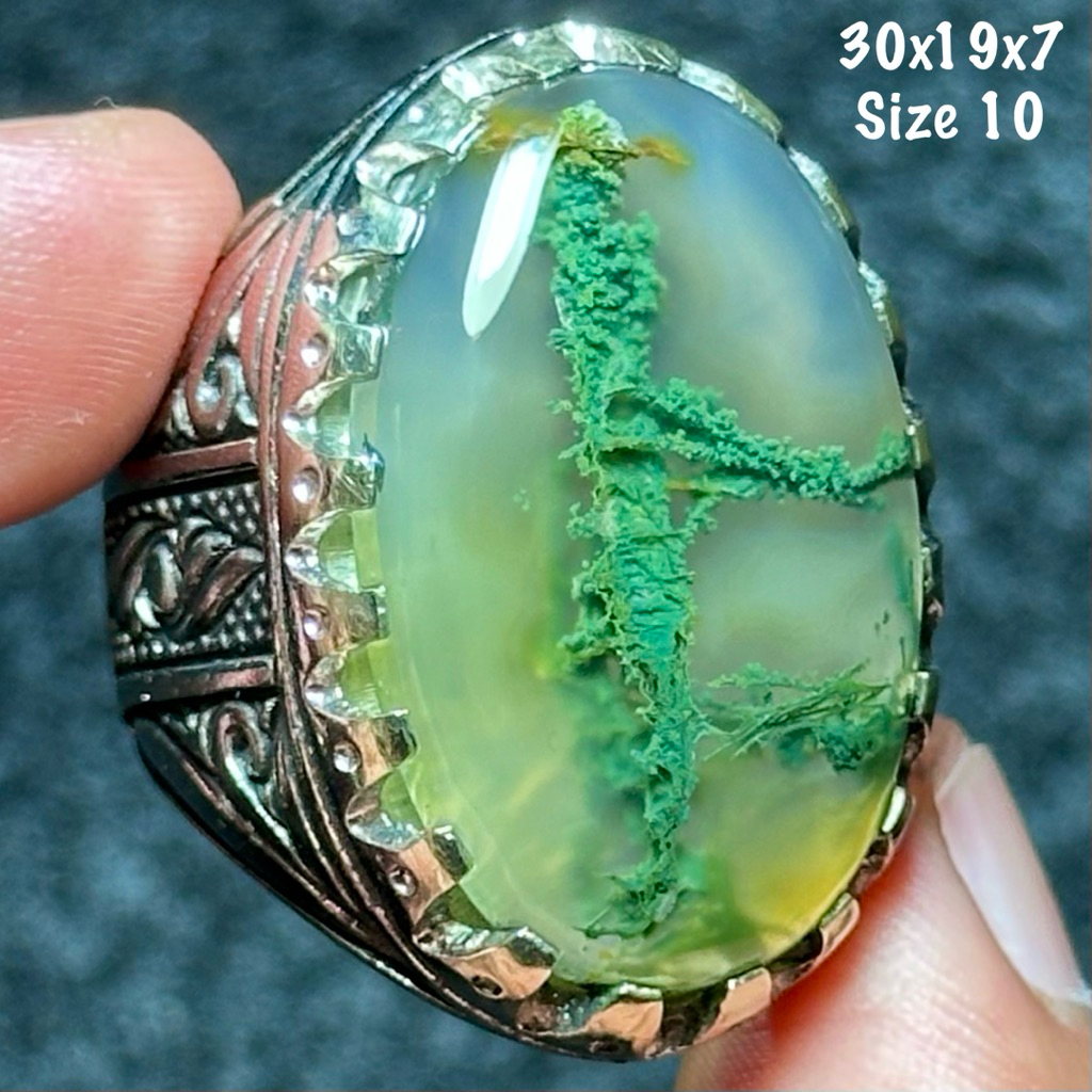 Cincin Batu Akik Natural Lumut Pandora 3D Aquarium Jumbo Kristal (asli alam)