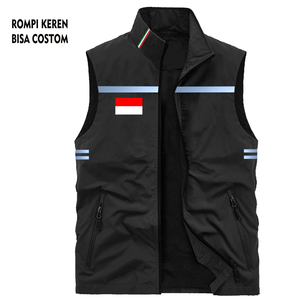 Diskon Rompi Scotlight Logo Merah Putih Motif Keren,Bisa Custom Logo Dan Nama / Rompi Bahan Taslan L