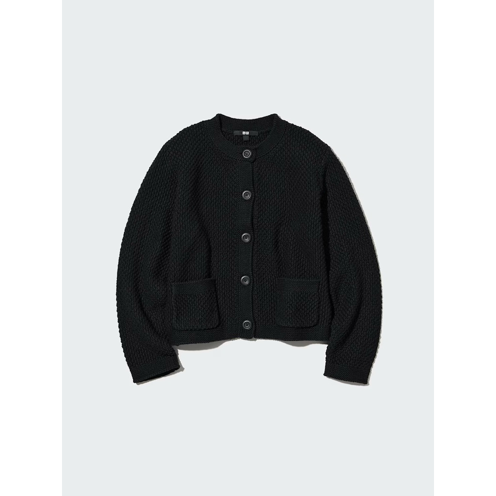 INCLUDE ADMIN| UNIQLO KNITTED SHORT CARDIGAN TWEED LOOK IN BLACK COLOR (M)