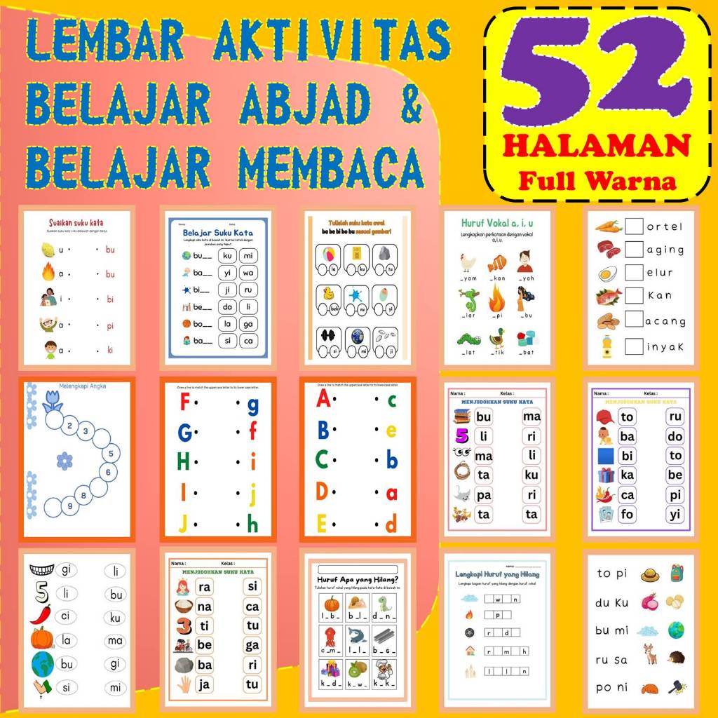 Worksheet Lembar Kerja Anak Belajar Membaca Anak TK 5 6 Tahun dan Anak SD Kelas 1 Worksheet Anak 5 6