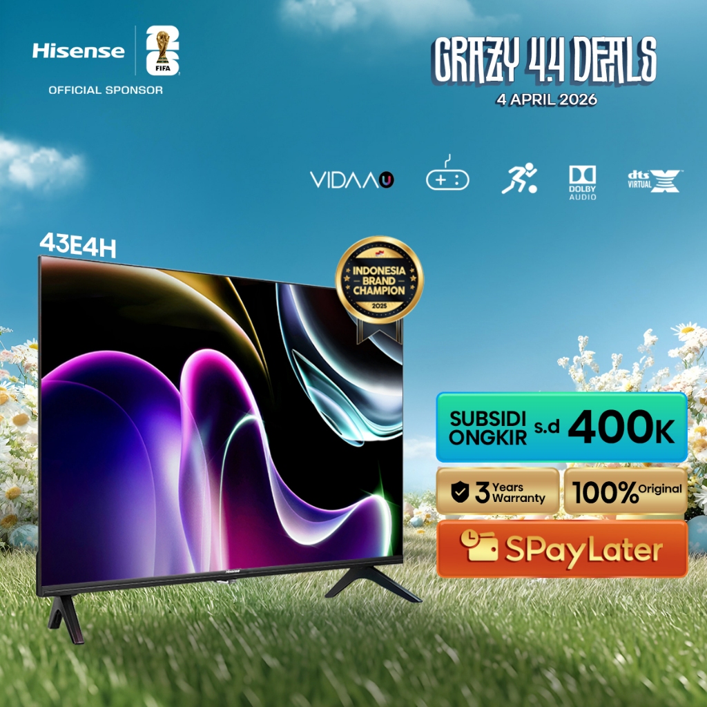 Hisense TV 43E4H Smart TV 43 inch FHD Desain Bazelles DTS V X & Dolby Audio Youtube/Netflix/Prime Du