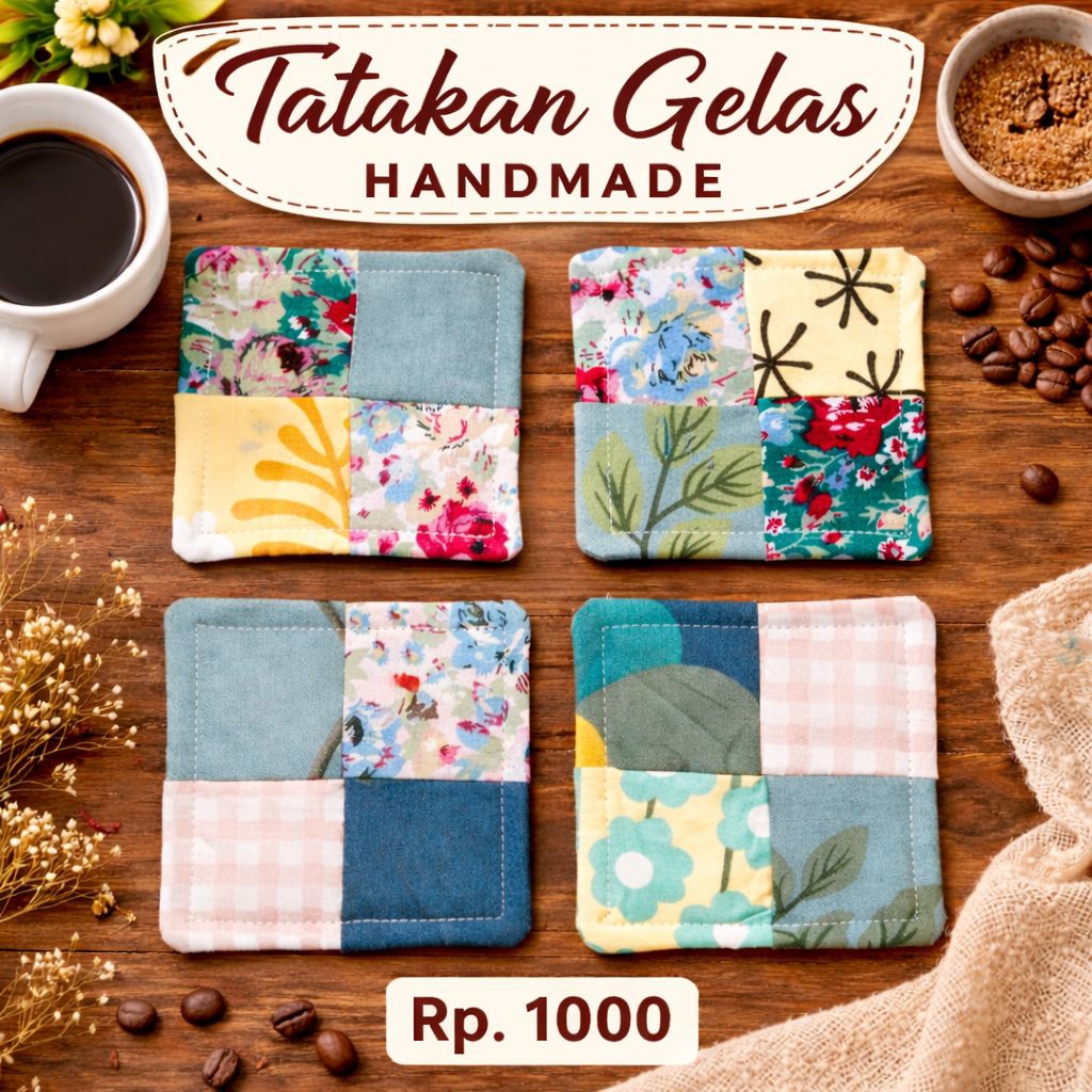 Tatakan Gelas Handmade Motif Patchwork | Alas Gelas Kain Unik