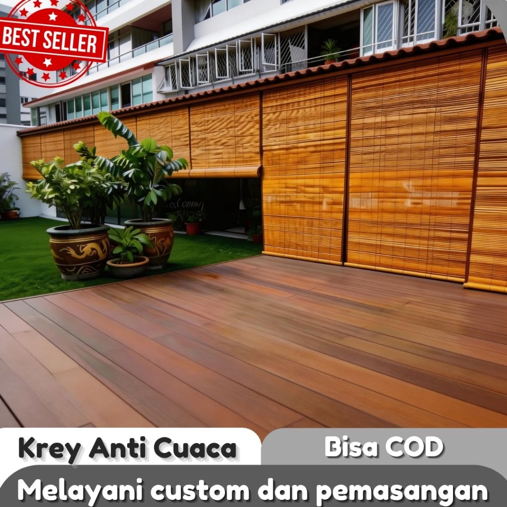 Tirai Krey Gulung Anti Panas & Hujan | Penutup Teras Balkon Outdoor Bambu Sawit