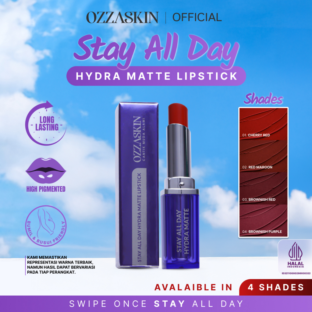 Ozzaskin Stay All Day Glass Lock Lipstick dan Stay All Day Hydra Matte Lipstick by Oki Setiana Dewi,
