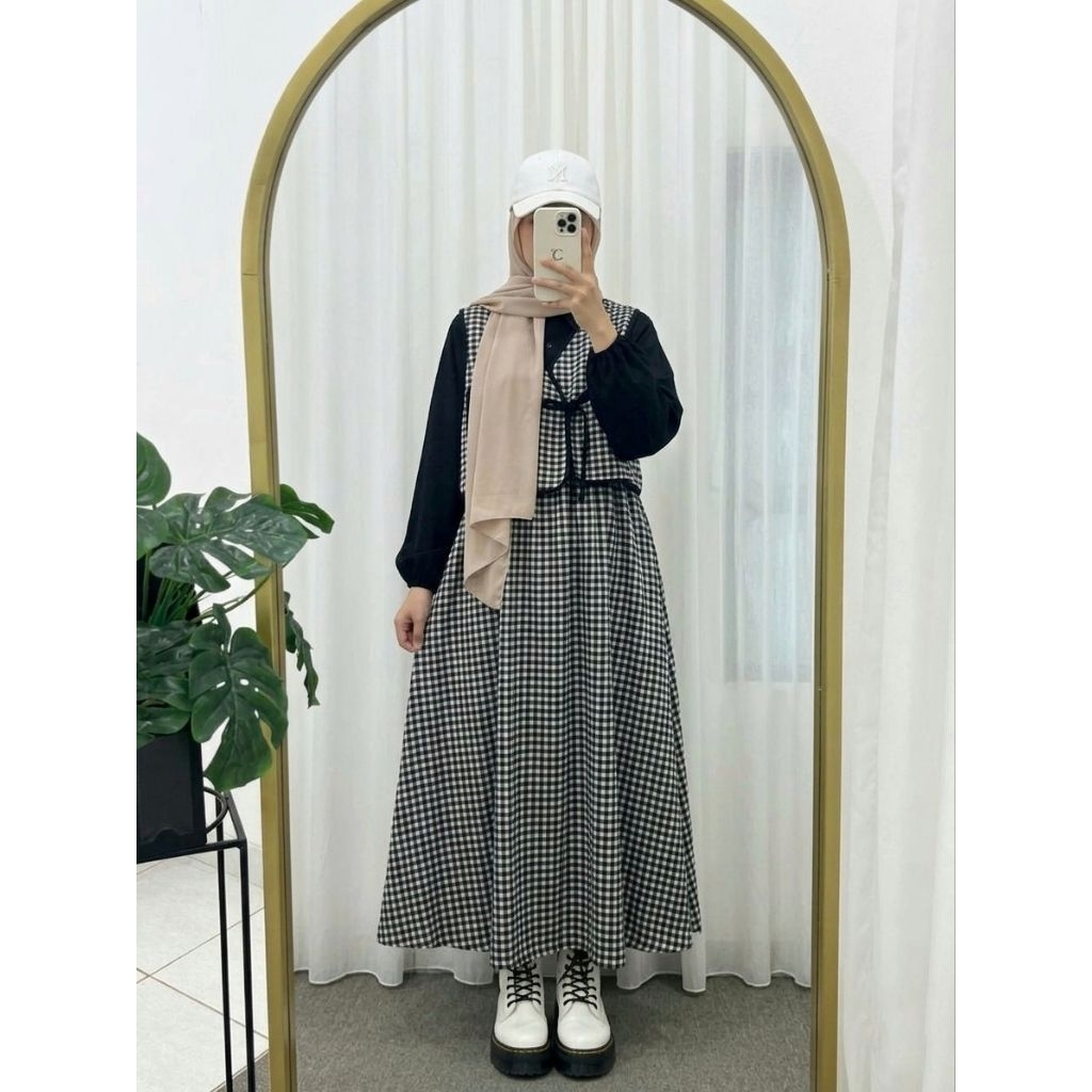 ZHAZHA Ruka Square Vest 3 in 1 Set - Rok dan Vest Kotak-kotak dengan Kemeja Polos