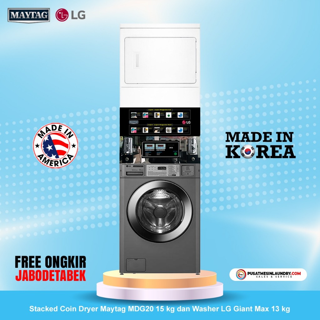 LG Giant Max Mix Stack Coin Mesin Cuci 13kg & Mesin Pengering Listrik 15kg LGMG15E