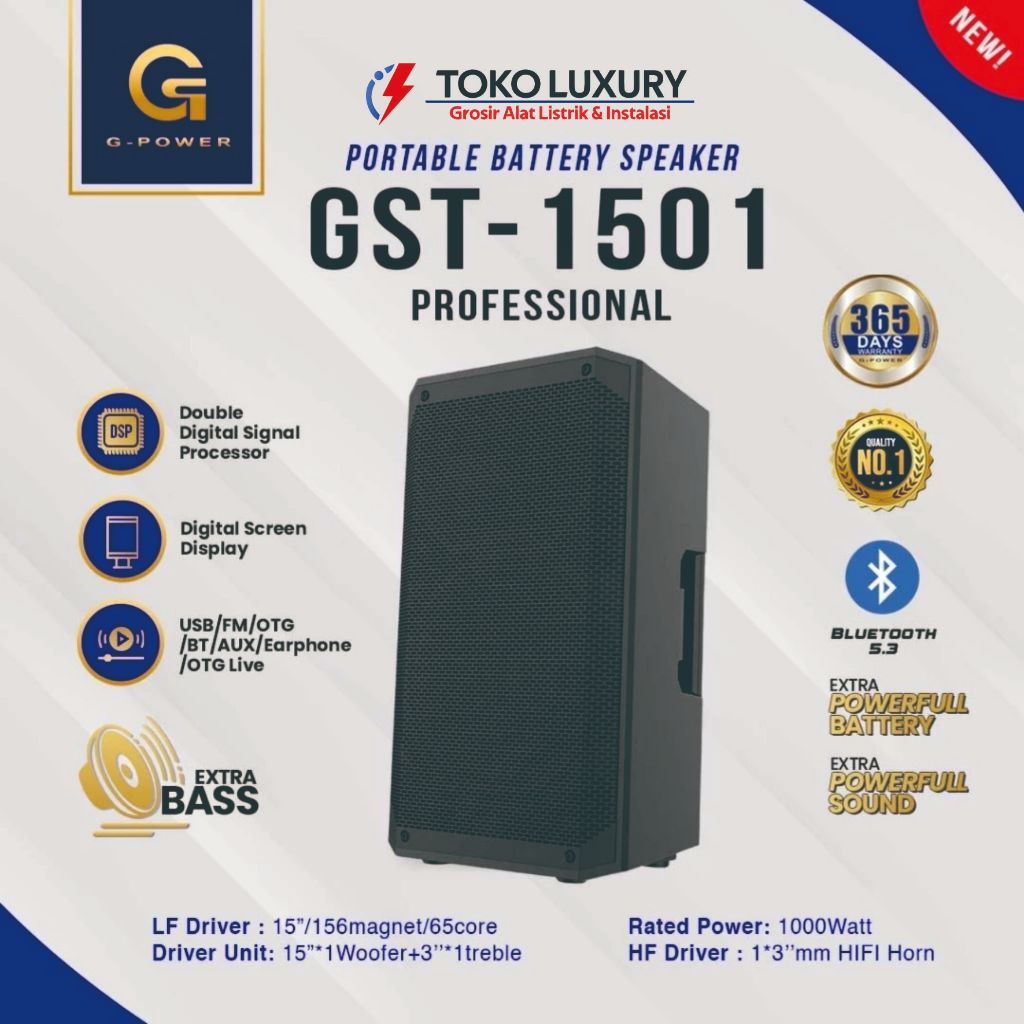 Speaker Aktif G-POWER GST-1501 Professional 15 Inch Sound System Bluetooth DSP Power 1000W