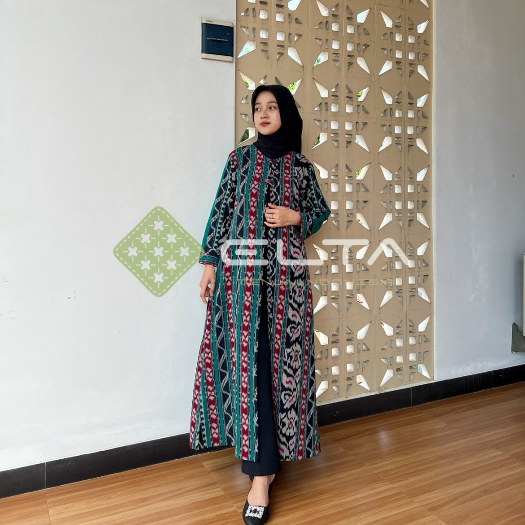 Elta tenun Outer Dress Tenun Wanita Motif Etnik Panjang Elegan – Baju Tenun Premium