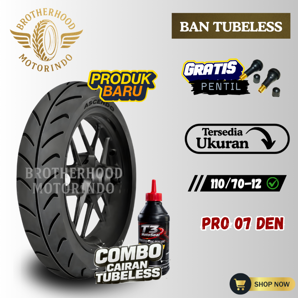 BAN ASCENDO PRO07 DEN RING 12 TUBELESS ( 110/70-12 ) BAN TUBLES RING 12 / BAN RING 12 / BAN MATIC / 