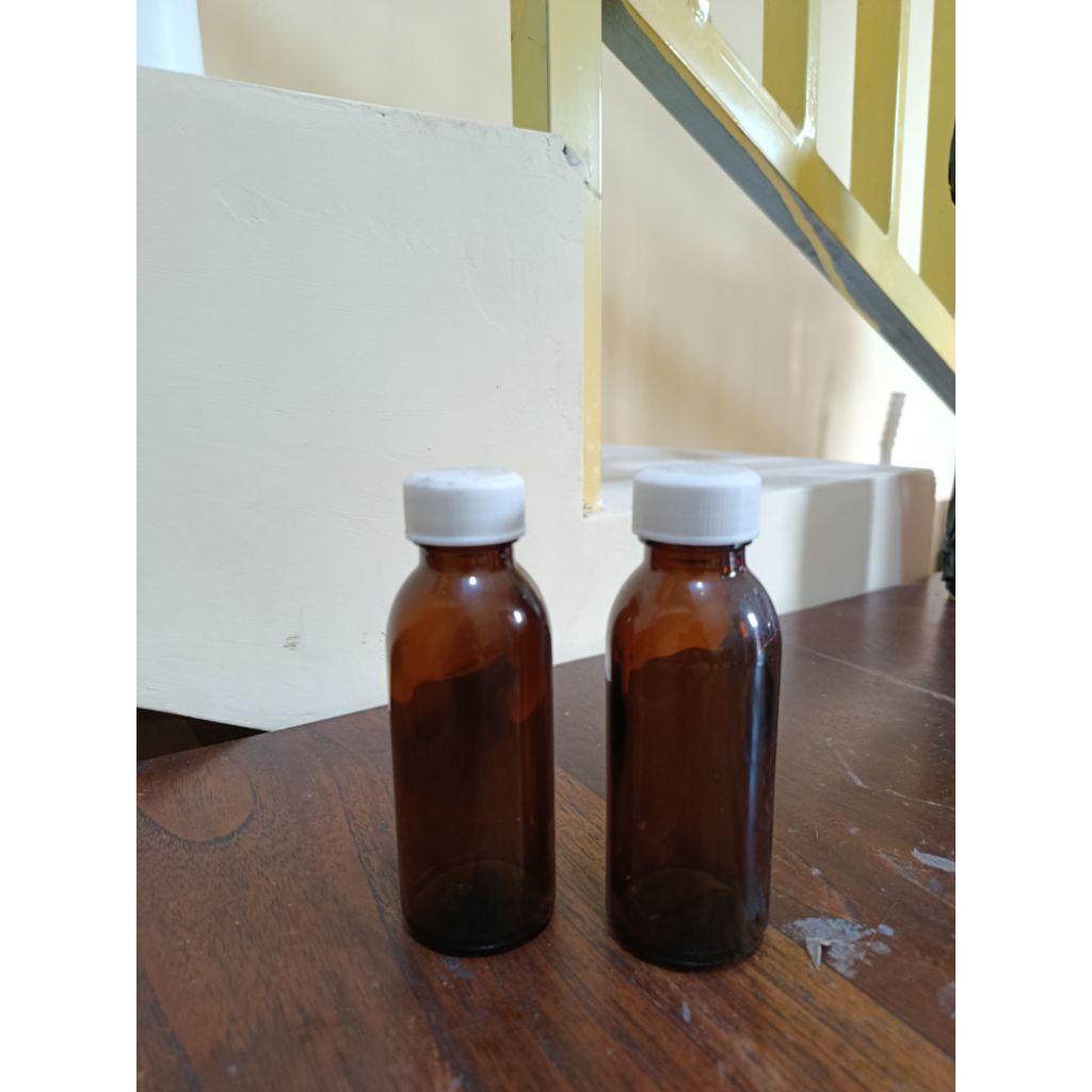 Botol Sirup Kaca Amber 100ml Tutup Ulir + Inner Cap | Botol Kaca Coklat 100ml
