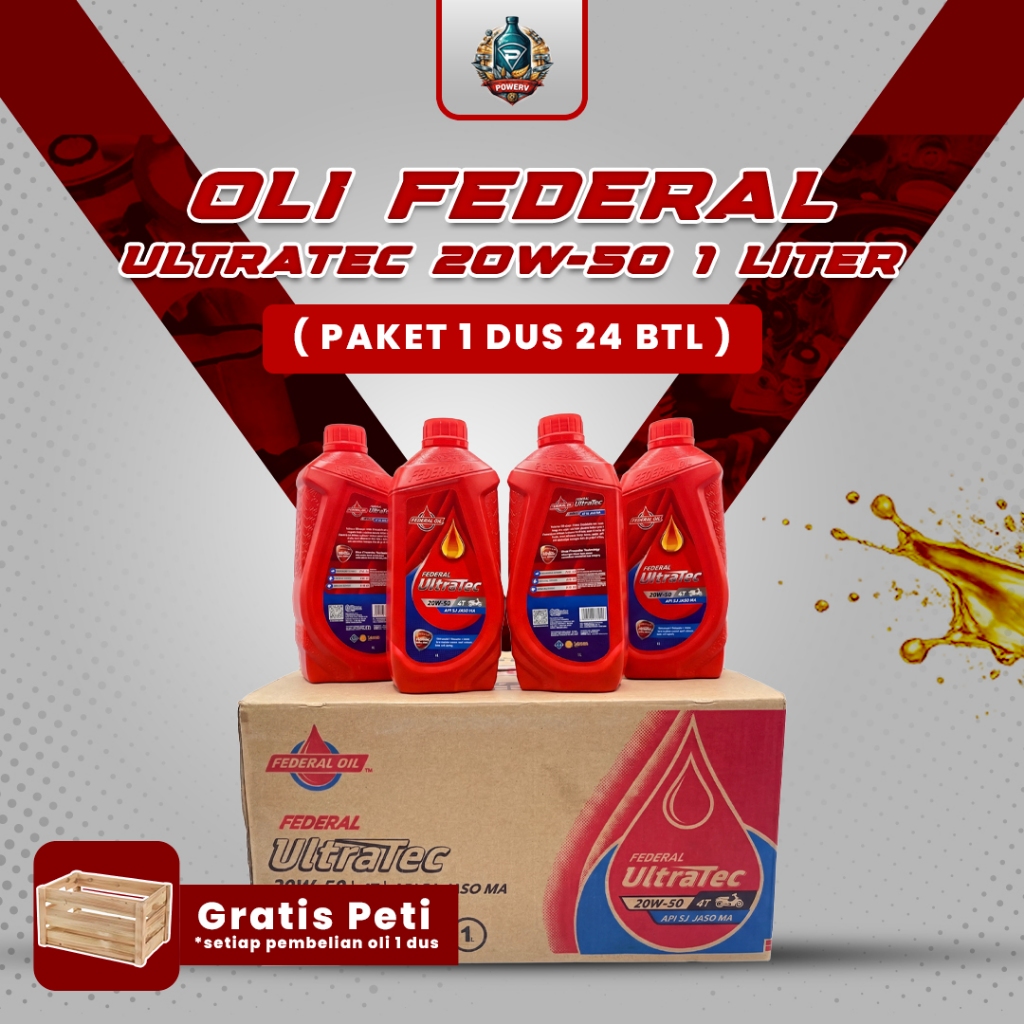 ( PAKET 1 DUS 24 BTL ) OLI FEDERAL ULTRATEC 1 LITER 20W-50 Non Matic