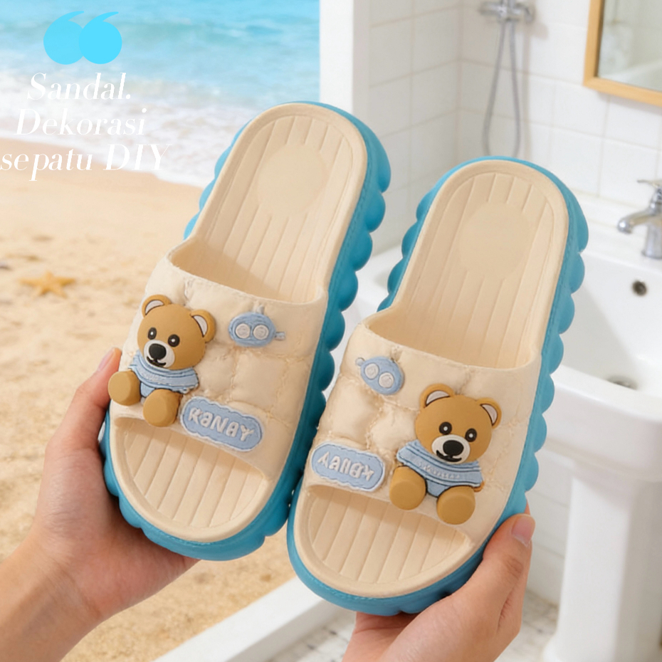 Happy Bear Sandal Sandal  Luar Lucu Beruang Baru 2026Sandal Selop Lucu Tebal Lembut Alas Bantal Awan