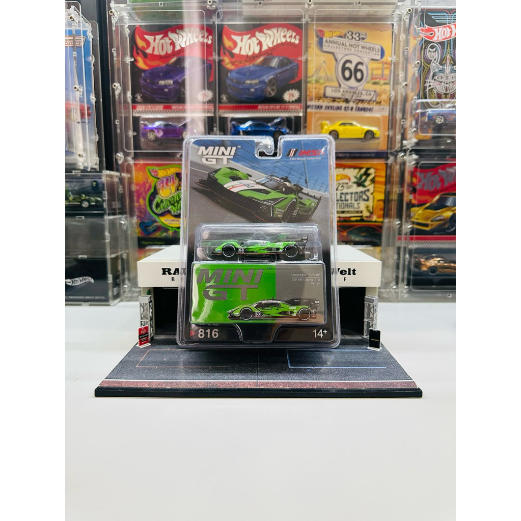 Mini GT No 816 Lamborghini SC63 #63 Iron Lynx 2024 IMSA Sebring 12 Hrs Blister Packaging