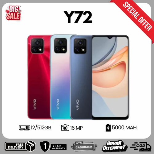 HANDPHONE SMARTPHONE ANDROID Y72 RAM 12GB ROM 512GB HOT SALE NEW GARANSI 1 TAHUN