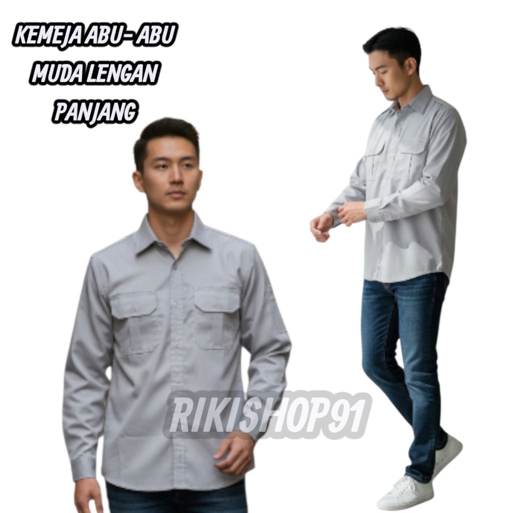 KEMEJA ABU- ABU MUDA LENGAN PANJANG
