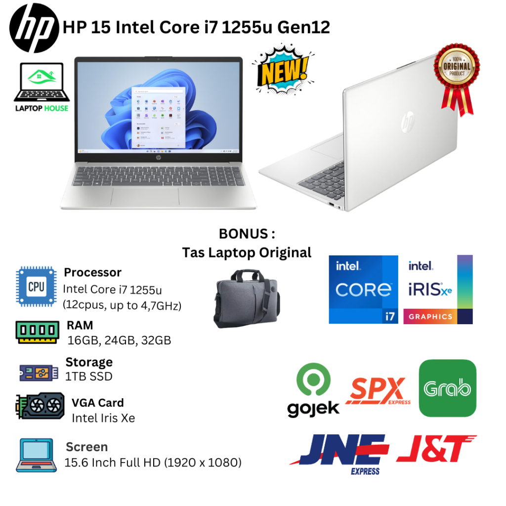 Laptop Baru HP 15 Intel Core i7 1255U 12Cpus 4,7GHz | Omnibook flip 5 Intel Core 7 150u 12cpu 5,4Ghz