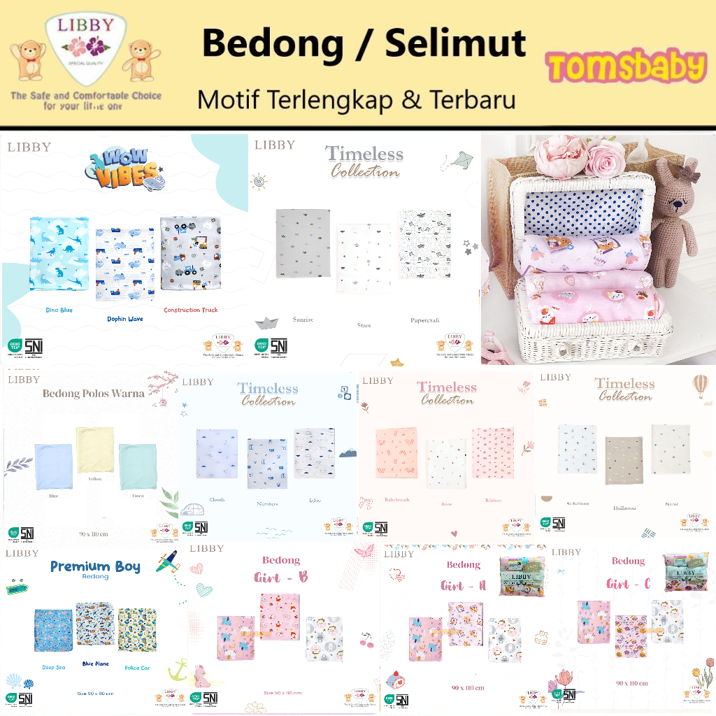 [TOMS] [ANEKA MOTIF] LIBBY 3pcs Bedong Lilit Kain Motif Terbaru Grosir  | Baby Swaddle | Bedong Bayi
