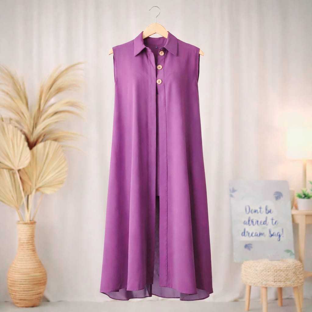 LONG OUTER CARDIGAN VEST TANPA LENGAN BAHAN CERUTY BABYDOLL WANITA KEKINIAN ELEGAN PREMIUM