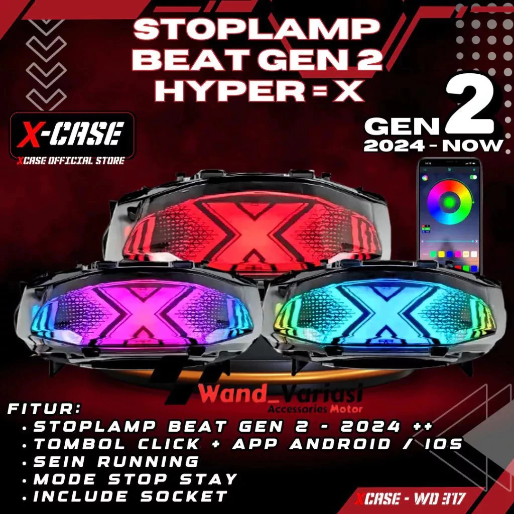 Lampu stop Beat Deluxe Gen 2 (2024-2025) X-Case Lazy X Rgb Aplikasi APK Android ios 200 Mode WD 317 