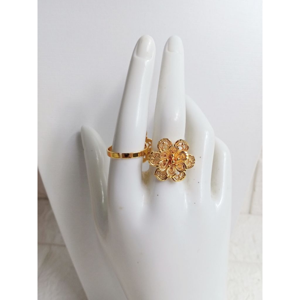 Cincin bunga fashion lapis emas 24 karat
