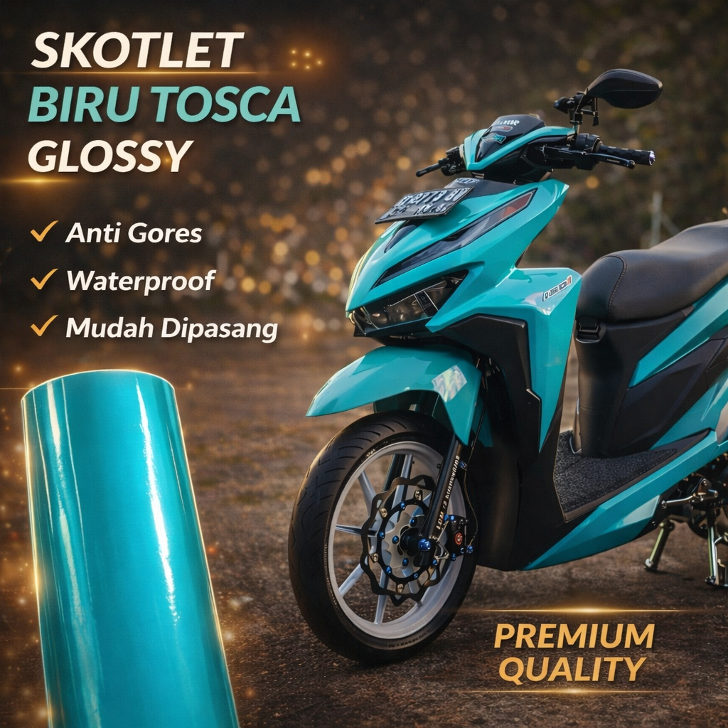 Skotlet Biru Tosca Glossy Lebar 45cm Sticker Motor Mobil Premium Anti Gores Waterproof