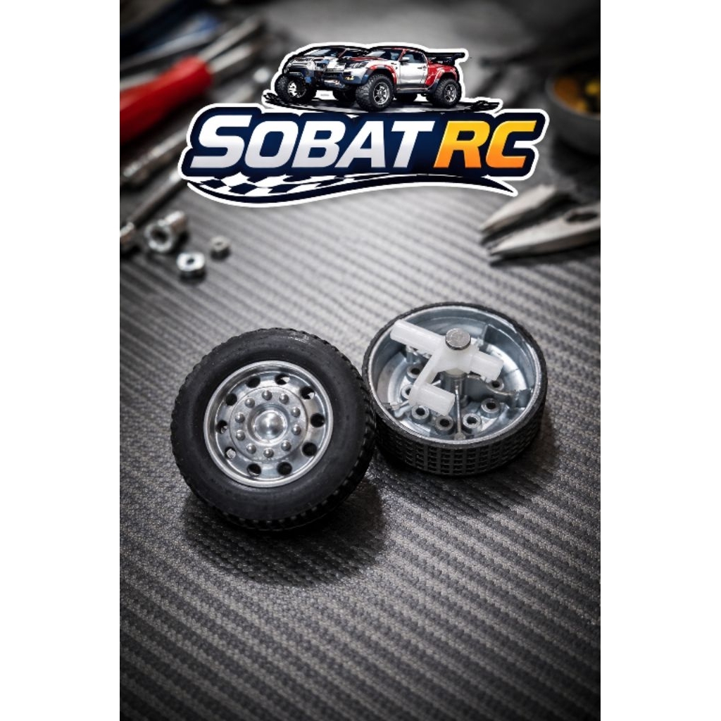 Set Roda Depan RC 33mm Lengkap Ban + Knuckl | Cocok Pick Up, Truk & Bus RC – Sobat RC
