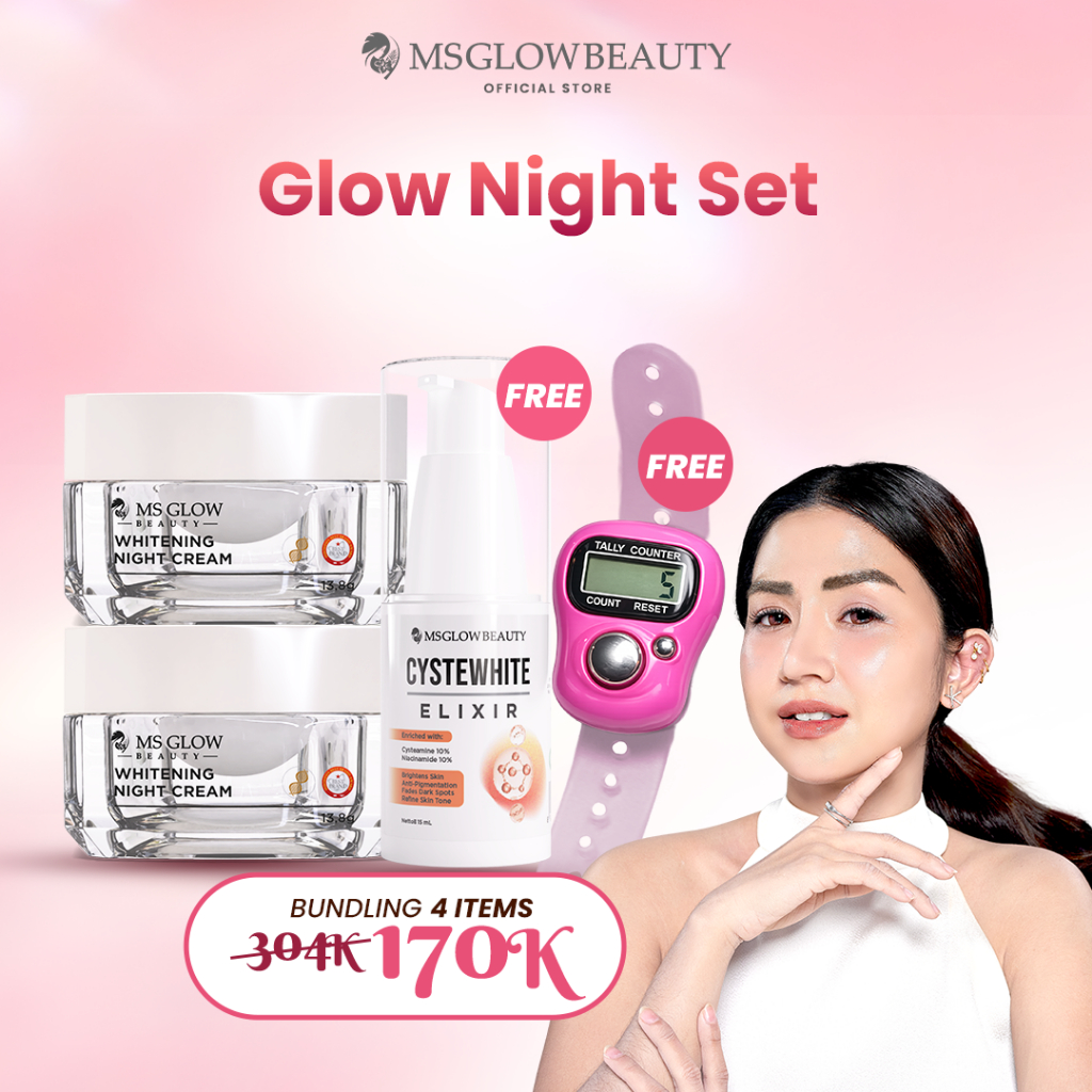 [GLOW NIGHT SET] - MS GLOW WHITENING NIGHT CREAM + CYSTEWHITE ELIXIR FREE GIFT
