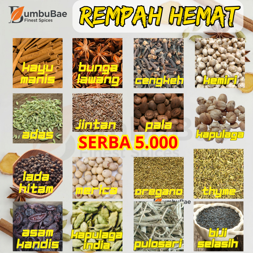 BumbuBae - BISA CAMPUR Rempah Utuh Lengkap Bumbu Masak  Adas, jintan, pala, kayu manis, merica, klab