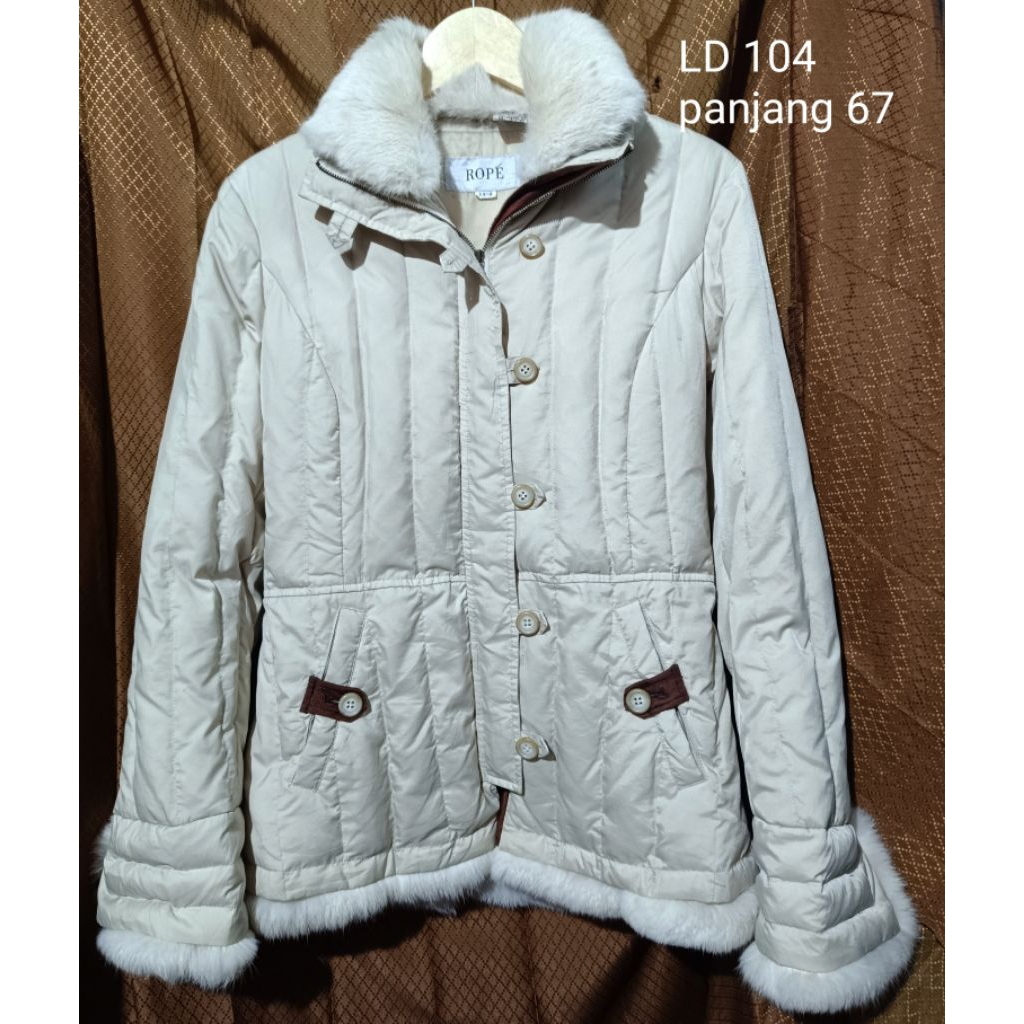 jaket winter bulu angsa mix bulu kelinci cream jaket bulu angsa cream jaket kerah bulu kelinci cream