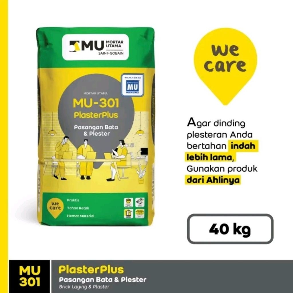 Mortar Utama MU 301 Pasangan Bata & Plester Plasterplus 40kg MU301 Pasangan Bata dan Plesteran