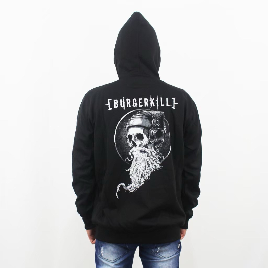 Hoodie Zipper Burgerkill Hitam Sablon Premium / Jaket Resleting Band Metal / Sweater Jumper Zipper