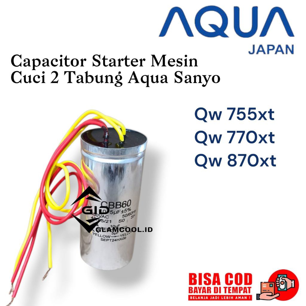 kapasitor Starter Mesin Cuci Aqua Japan 2 Tabung 7kg Qw755xt Qw770xt Qw870xt Al