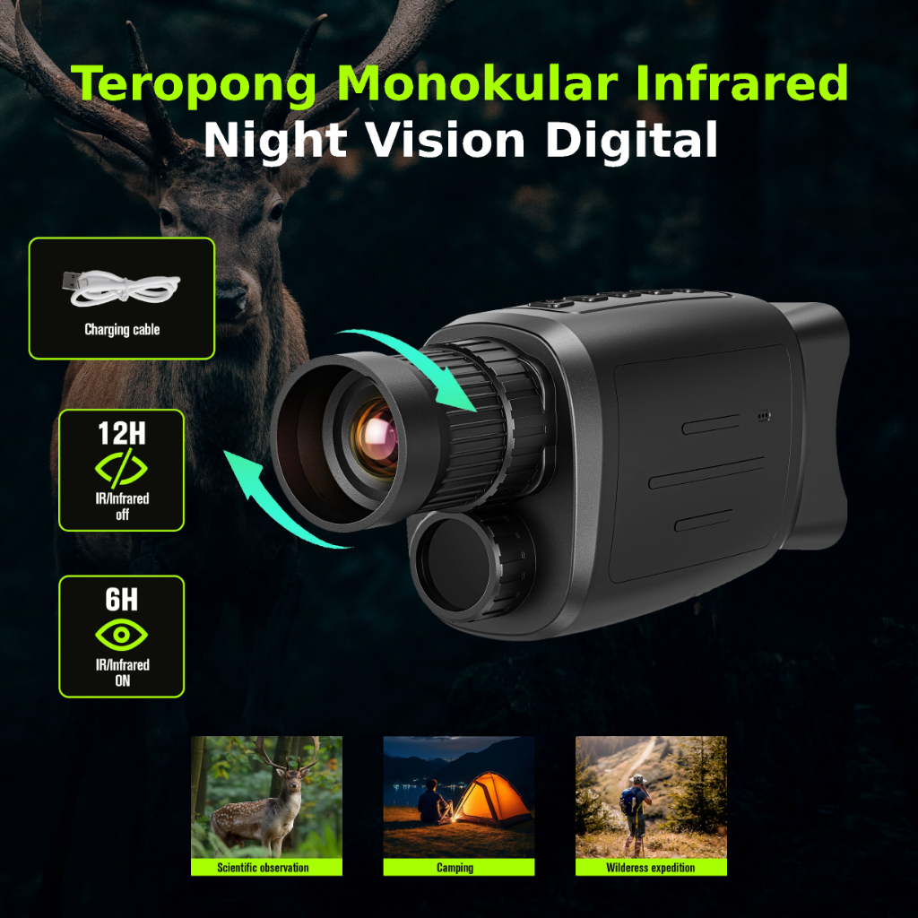 Wildman Teropong Infrared Monokular Digital Night Vision 1080P 16x Zoom Teropong Malam Hari Malam Ha