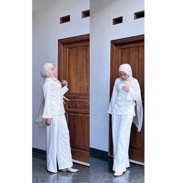ANINDYA TOP BLOUSE | Blouse Wanita Elegan | Slim Fit | Kerah Shanghai | Lengan Kimono Aksen Pita