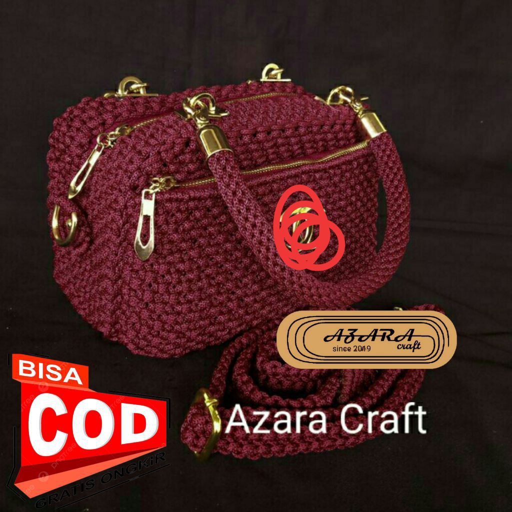 AZ Tas Tali Kur - Tas Kotak dengan bros C - SIAP KIRIM WARNA MAROON