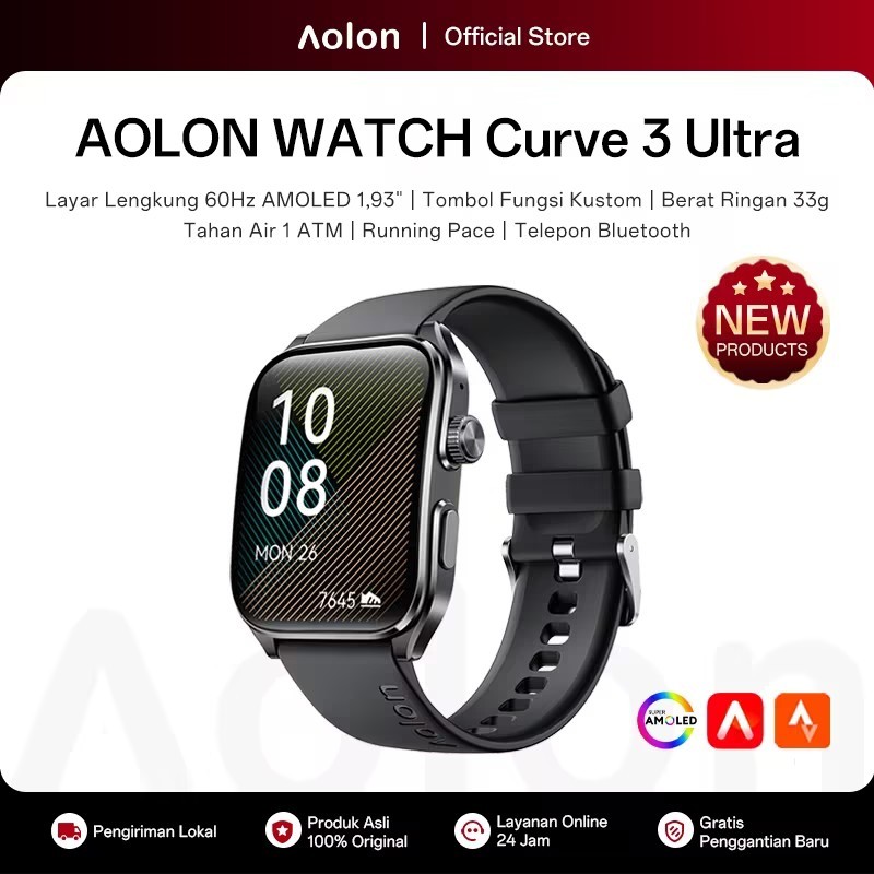 [New] Aolon Curve 3 Ultra Jam Smartwatch 60Hz Amoled 1.93-inci Tombol Kustom Tahan Air 1 ATM Telepon