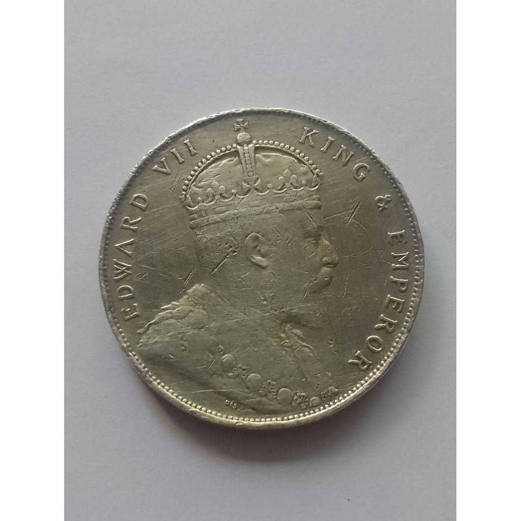 Koin perak silver Straits Settlements 1 dollar 1907