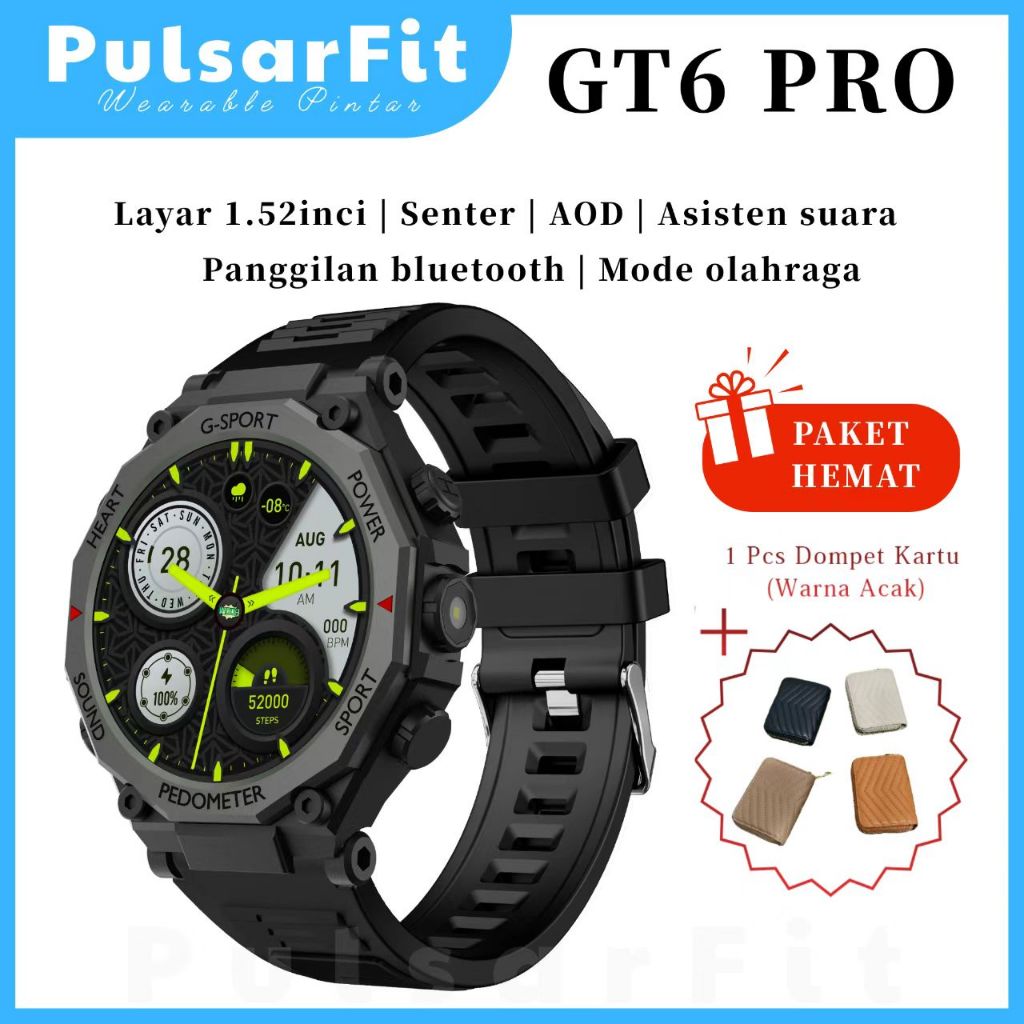 Jam tangan pintar pria GT6pro PulsarFit smartwatch GT6 Pro Minimalis Kesehatan Bluetooth Monitor