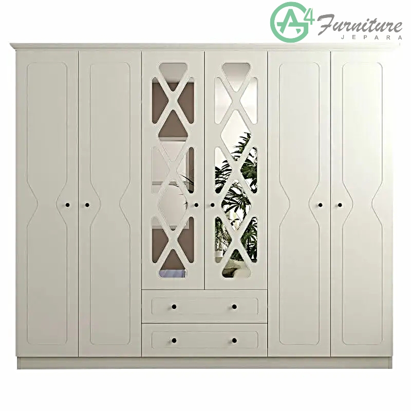 Lemari Pakaian Minimalis Efes 6 Pintu - Kayu Mahoni