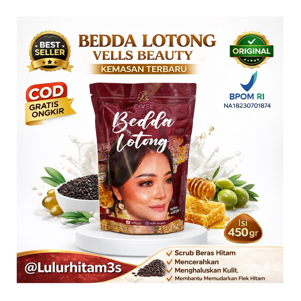 lulur velis / bedda lotong vells/vells beauty / bedda lotong velis isi 450 gram