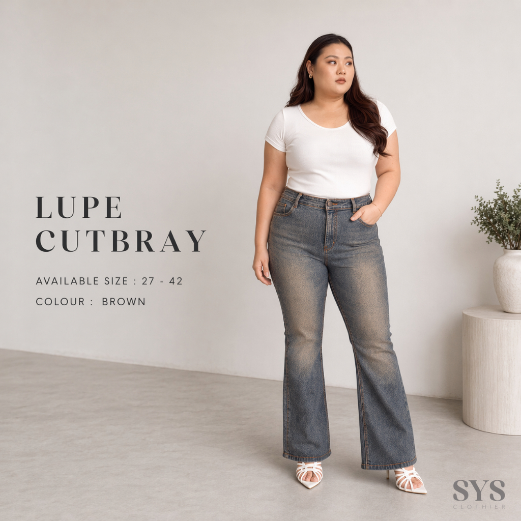 SYS CLOTHIER LUPE Cutbray Jeans Wanita | High Waist Stretch Denim Jumbo & Regular (Size 27–42)