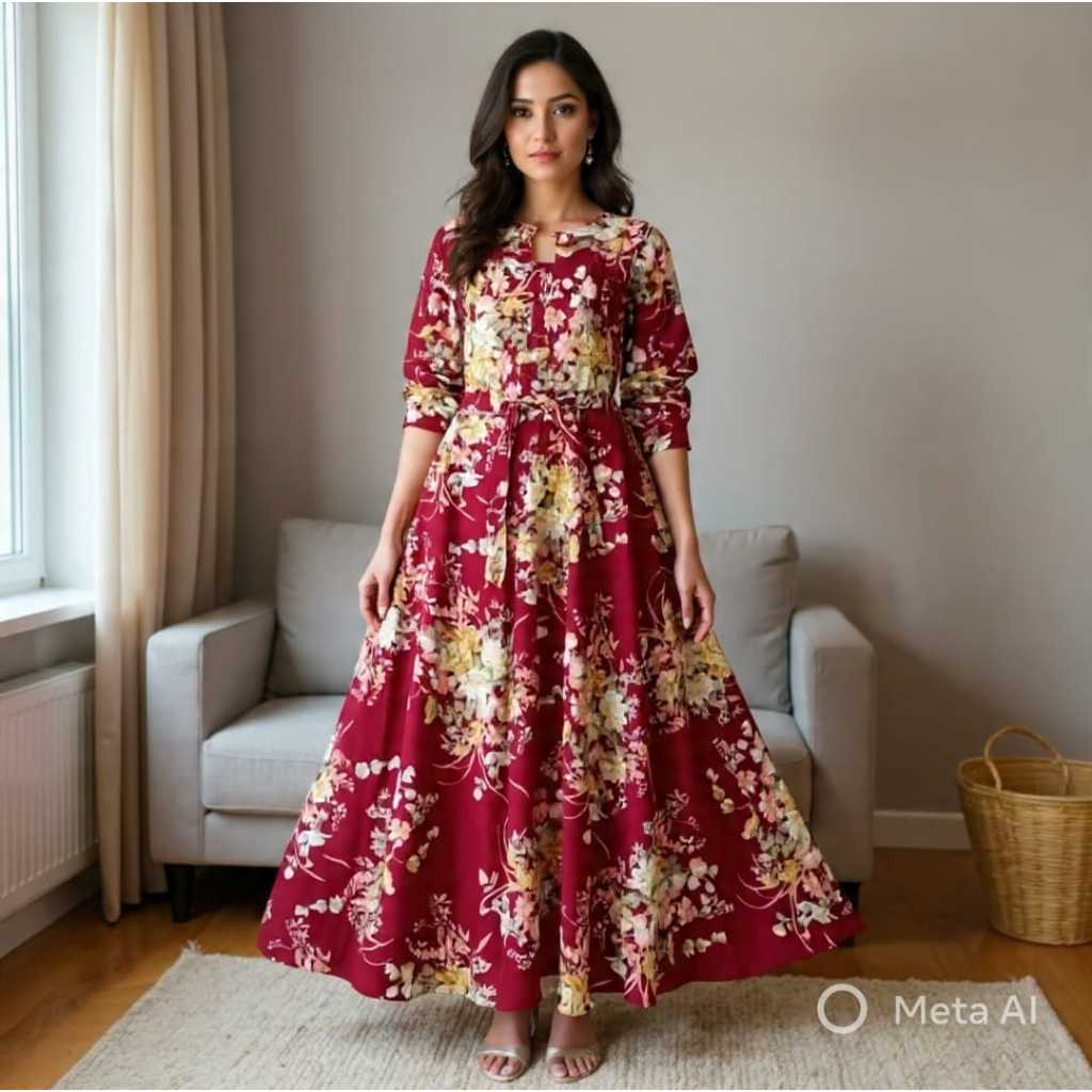 GAMIS SAKURA BAHAN KATUN PREMIUM | GAMIS WANITA MOTIF BUNGA KEKINIAN