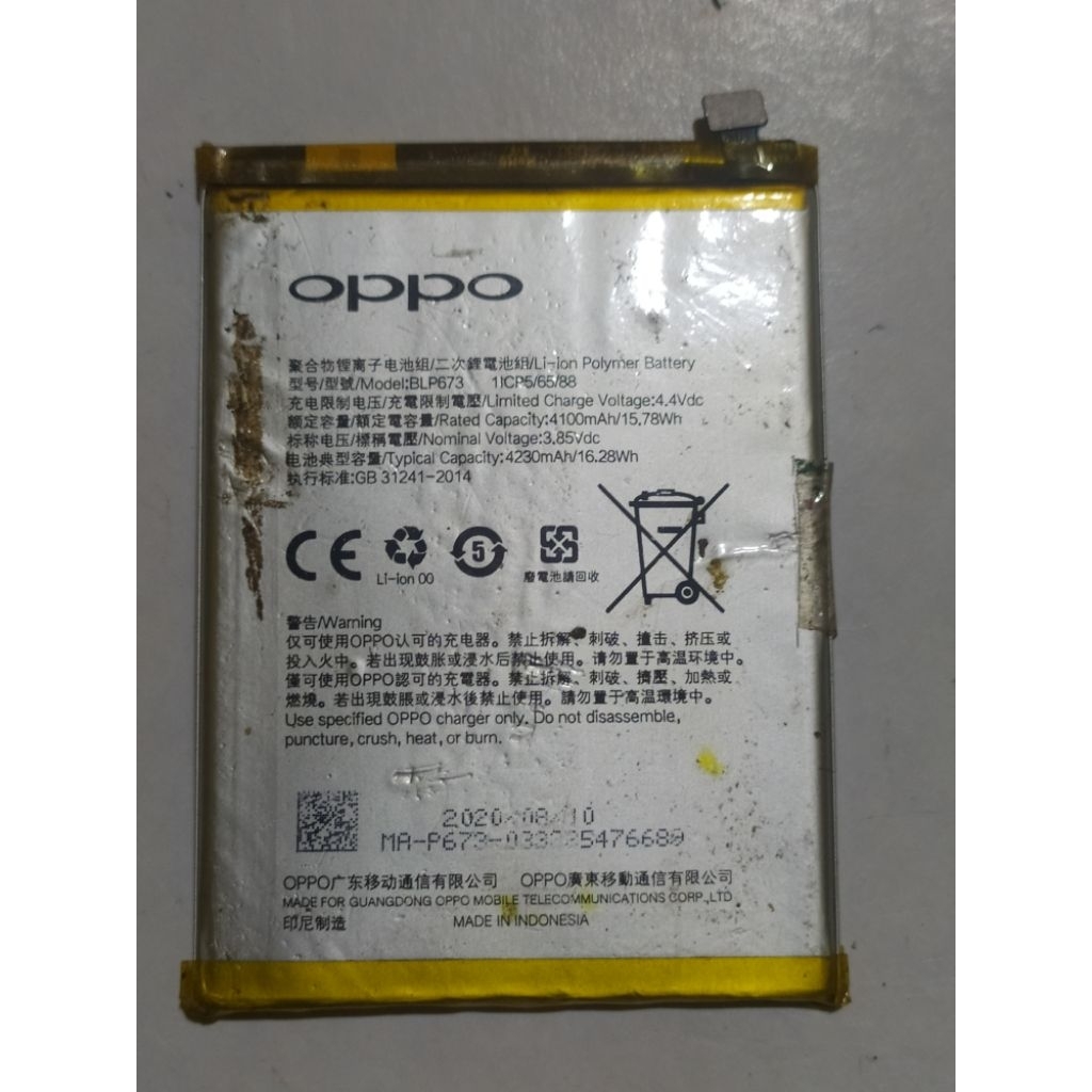 baterai oppo a12 a3s a5s a7 blp673 second original cabutan