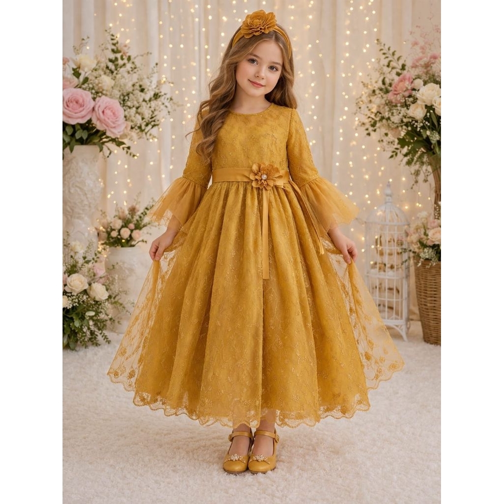 Baju muslim anak perempuan / dress pesta muslim anak brokat / gaun pesta anak