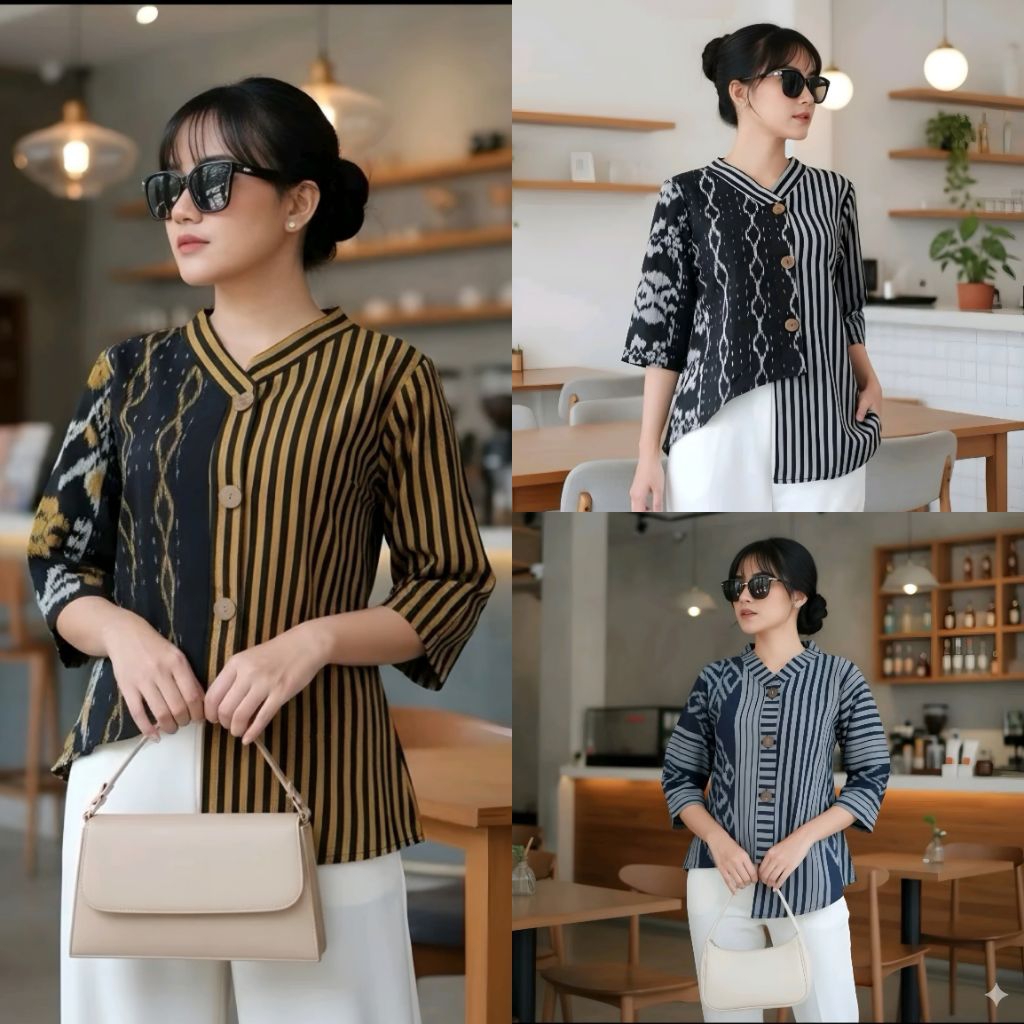 Blouse Tenun Troso, Baju Atasan Blouse Tenun Troso, Baju Blus Kerja Kantor Formal Tenun 114